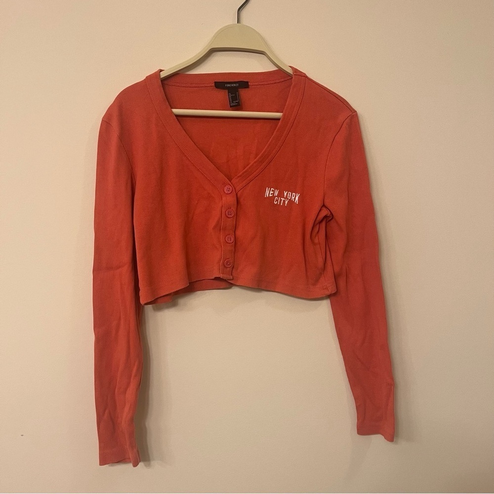 Forever 21 Orange long sleeve cropped new yours city crop top women’s small